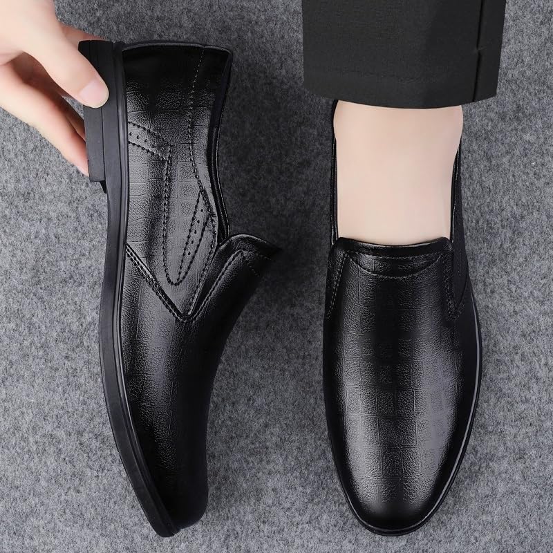 Men's Dress Shoes Black New Casual Dress Oxford Shoes for Men Slip On Round Toe Solid Color PU Leather Oxford Shoes Slip Resistant Rubber Sole Block Heel Low Top Anti-Slip4