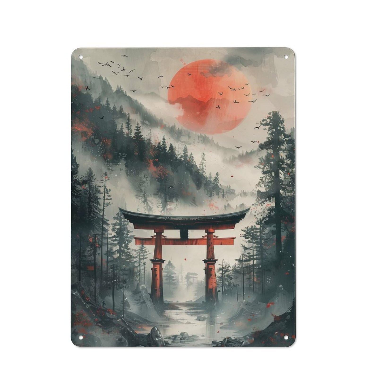 Junmoney Japanese Torii Gate Distressed Look Decorative Tin Sign 40X30cm Featuring Retro Room Decor For Bedroom, Office, Home Bar Or Dining Room