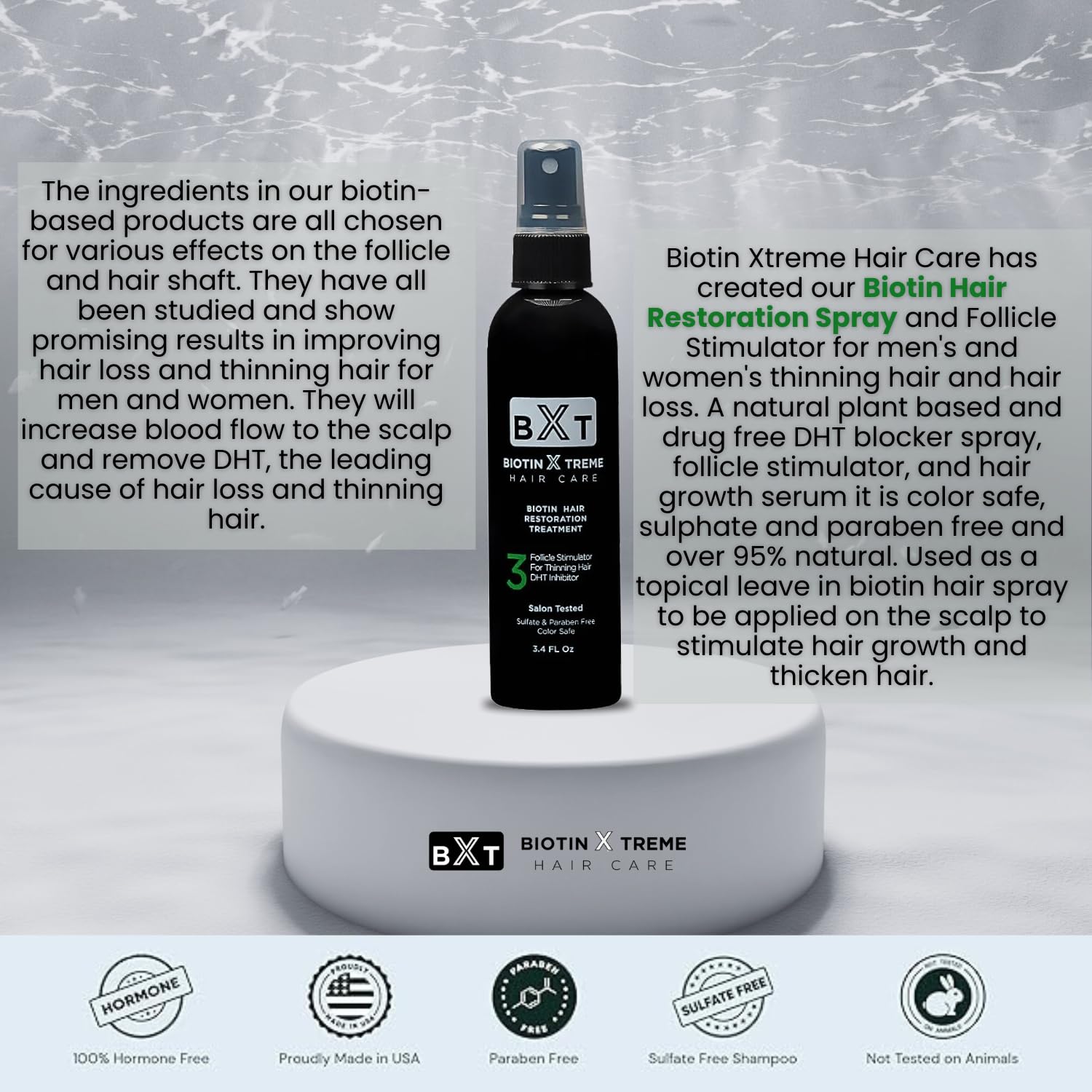 Biotin X Treme spray do odbudowy włosów, naturalny bloker DHT i stymulator pęcherzyków do przerzedzania włosów i wypadania włosów, serum bez leków, S