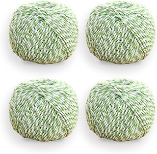 Cotton String Kitchen Cooking Twine 65m - 4 Ply Natural Cotton Bakers Twine 2mm Zongzi Ropes String Rope Cord for Baking, Butchers, Sausage, Roasts, Meat Trussing, Food Prep, DIY Arts, Wrapping, Ornaments and Crafts - Green & White