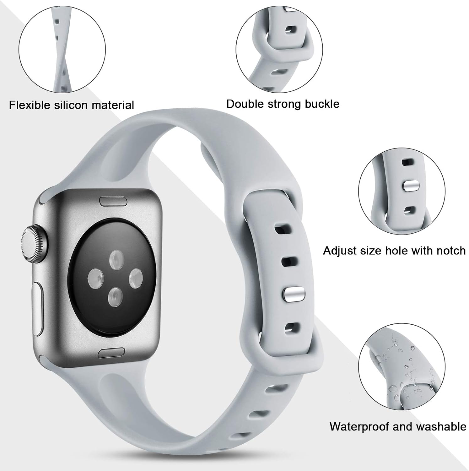 GEAK 4 Pack Bands Compatible with Apple Watch Band 42mm Series 4/5 Series 6 44mm Women, Soft Sport Wrist Band Strap Women Men Compatible for Apple Watch Series 3 Band Series 2 1, Black/White/Gray/Navy