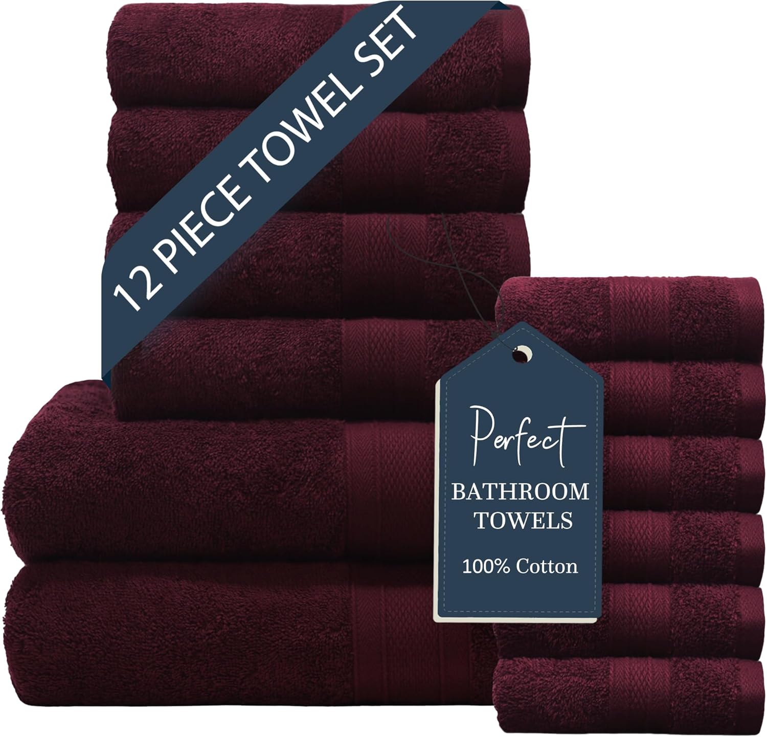 Amazon.com: TRIDENT Burgundy Towels, 12 Piece Bathroom Towel Set, 2 Bath Towel Set, 4 Hand Towel ...