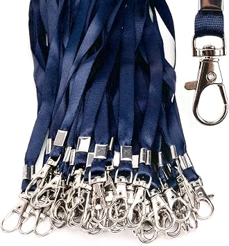 Lanyards 50 Pcs Bulk Lanyard for Id Badges Flat Navy Blue Lanyard with Badge Clip Swivel Hook 50, Navy Blue