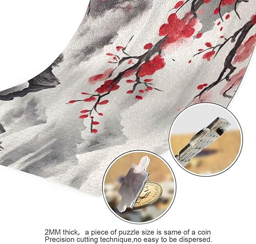 Miniatura 3 de Cherry Blossoms Mountain Jigsaw Puzzles 500 Pieces for Adults,Learning Educational Puzzles,Difficult and Challenge Families Toys with Mesh Storage