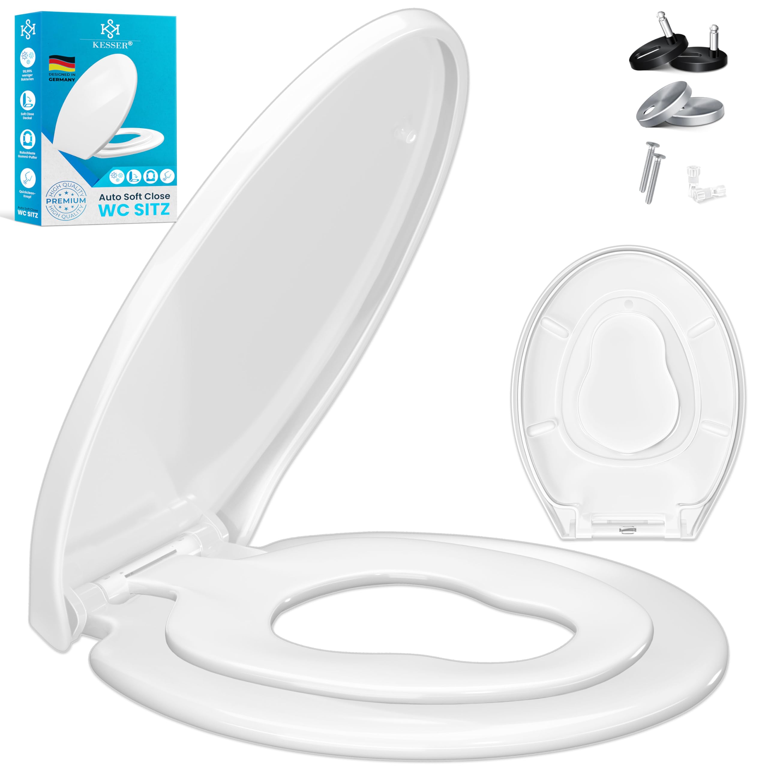 KESSER® WC Sitz mit Absenkautomatik Toilettendeckel Quick-Release-Funktion und Softclose - einfache Montage Klodeckel aus Duroplast Toilettensitz mit Edelstahl Befestigung