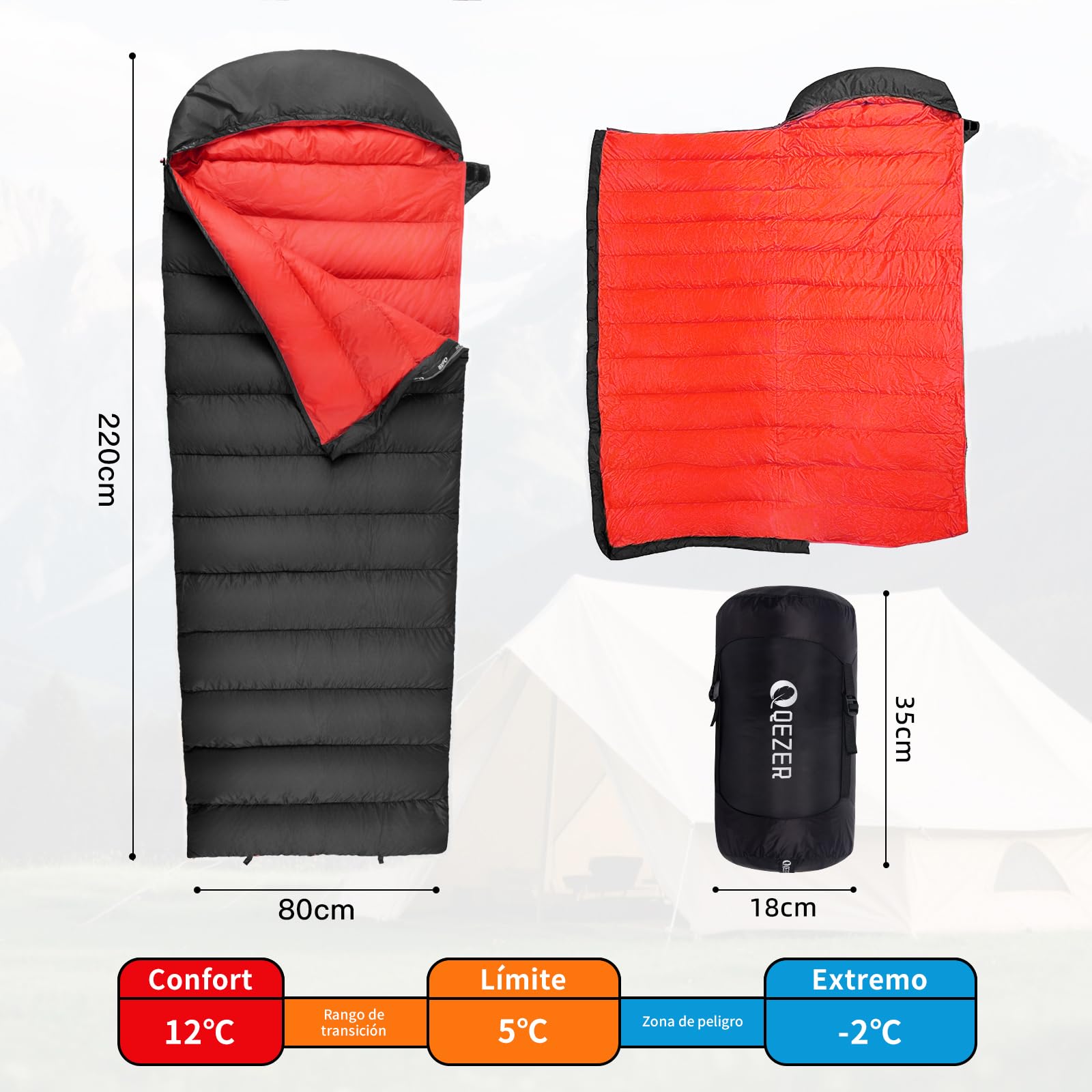 Saco de Dormir de Invierno -20 Grados, con plumón de 620 FP Premiumcálido Saco de Dormir de plumón para Clima frío Extremo, Camping, Senderismo y montañismo