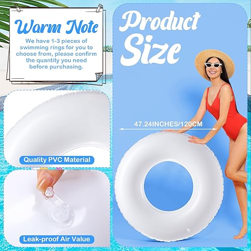 Miniatura 2 de Jumbo Inflatable Pool Float 47.24 Inches Swimming Ring Pool Floats White Inflatable Float Tube for Adult Summer Vacation Beach River Bachelorette