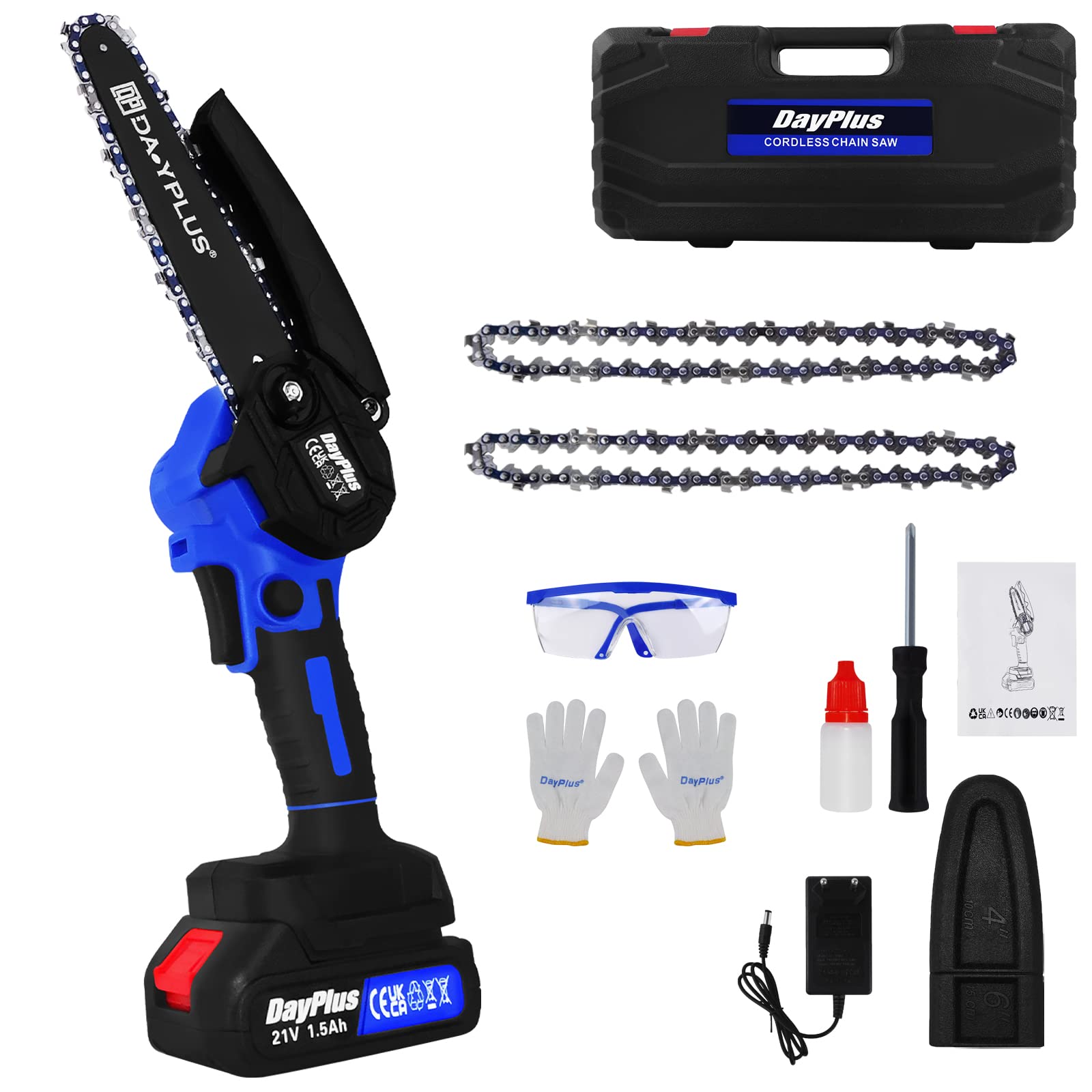motosega a batteria, motosega elettrica, senza spazzole, mini motosega con batteria da 1500 mAh e caricabatterie, motosega da 6 pollici, sega elettrica per legno, uso portatile da giardino