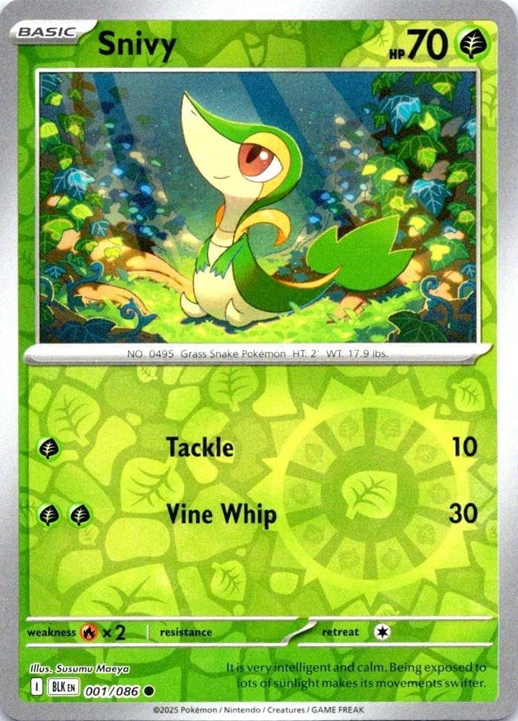 Pokemon - Snivy 001/086 - Black Bolt - Reverse Foil - Single Card