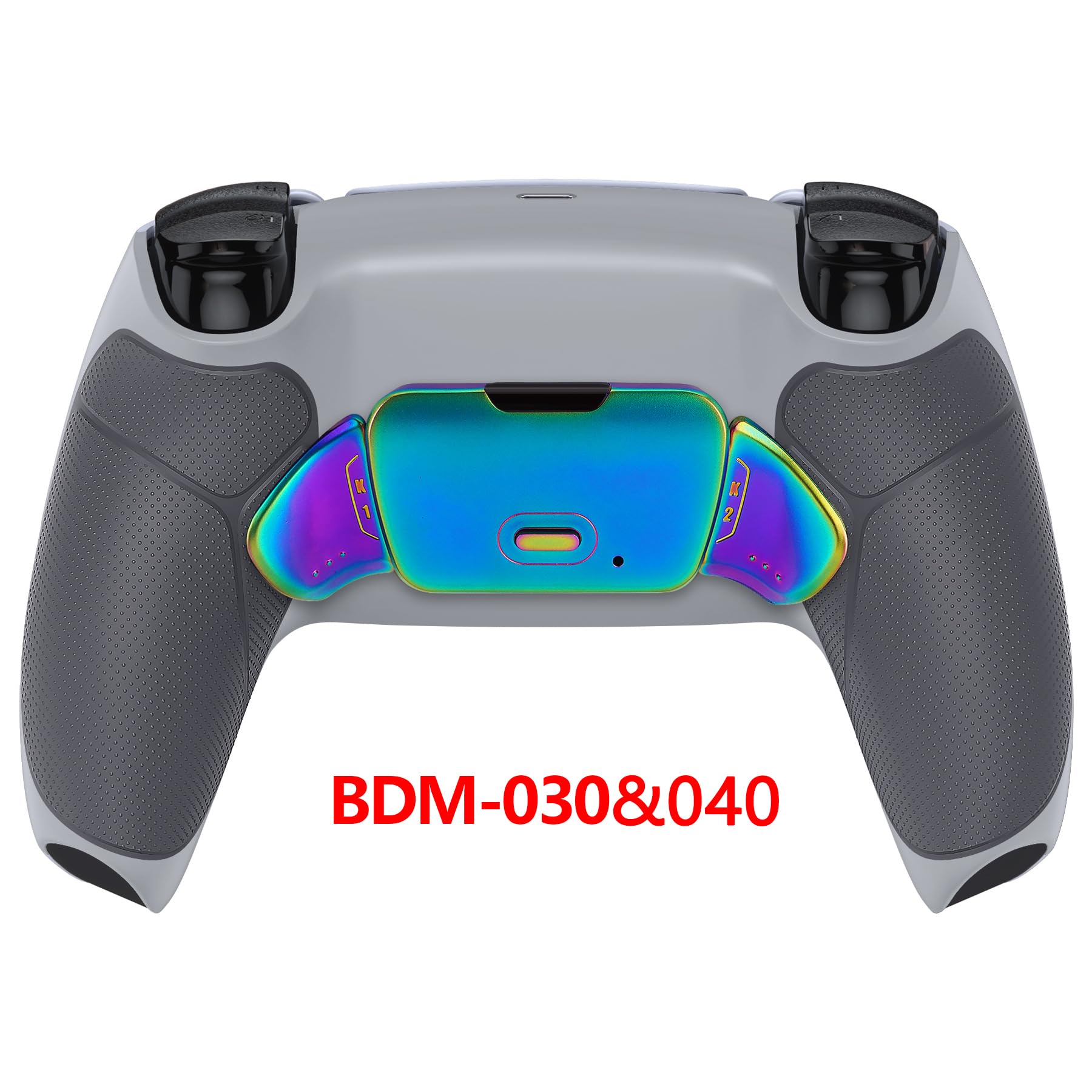 Wersja eXtremeRate Niebiesko Fioletowa Real Metal Buttons (RMB) RISE Zestaw Mapowania dla Kontrolera ps5 BDM-030 z Szary Gumowaną Tylną Osłoną Uchwytu, Ulepszony Programowalny Szary Powrót Przyciski Załącznik dla ps5 Controller