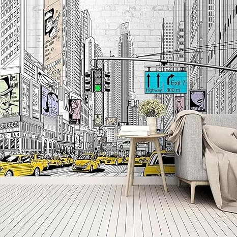 Amazon 壁紙写真壁紙 漫画の街並み 3d ウォール イリュージョン インテリア 壁画 壁紙 寝室 大人 リビングルーム 剥がして貼る 壁 写真 取り外し可能 ウォールアート 140 X 70 Cm 壁紙