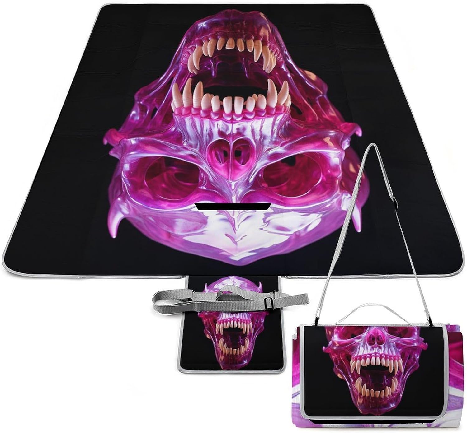 Skull Open Mouth Foldable Waterproof Outdoor Picnic Mat for Beach, Camping & Park - Outdoor Rugs with Sponge Padding