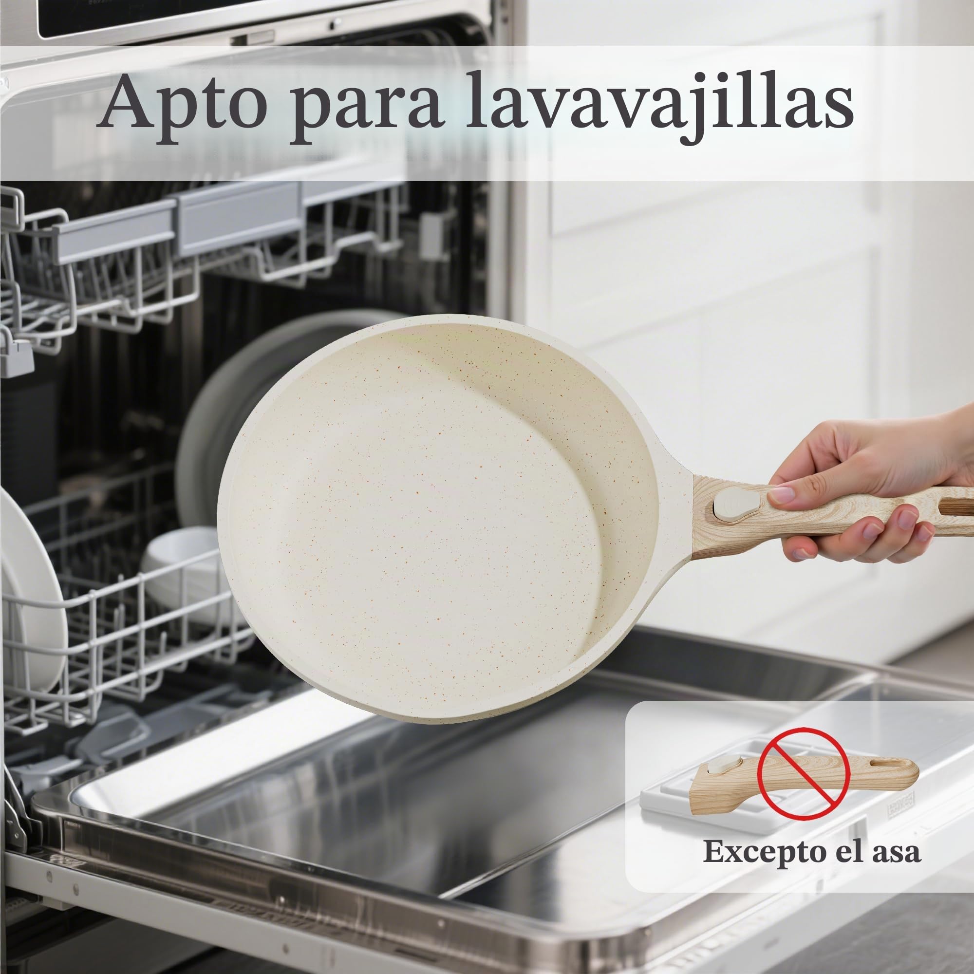 RIOVARM Inducción Juego de sartenes con asas Desmontables, Antiadherente Batería de cocina con Tapas, Granito Sartén para tortillas sin PFOA, Sartenes para freír Apto para lavavajillas y horno