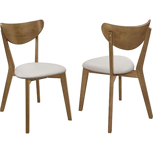 Coaster Home Furnishings Kersey Mid Century Modern Set of 2 Wood Dining Side Chairs Curved Back Padded Tan Faux Leather Polyurethane Upholstered Seat Cushion Chestnut Brown 103062