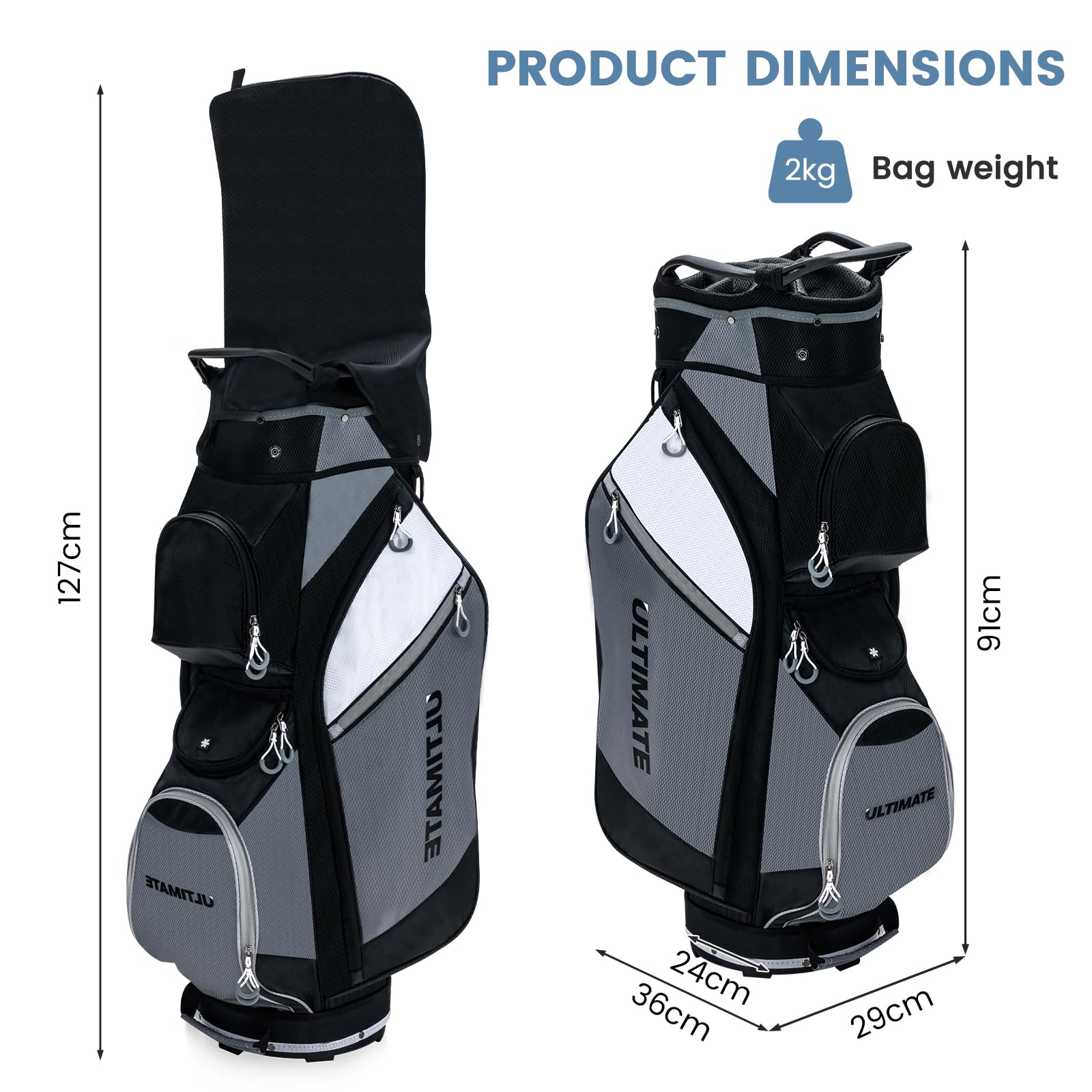 LIFEZEAL Golfbag, Cartbag mit 14-Fach Unterteilung, Tragbare Golftasche mit 7 Reißverschlusstaschen, Schulter oder Hand, wasserdichte Standtasche für Golf Trolley & Golf Cart