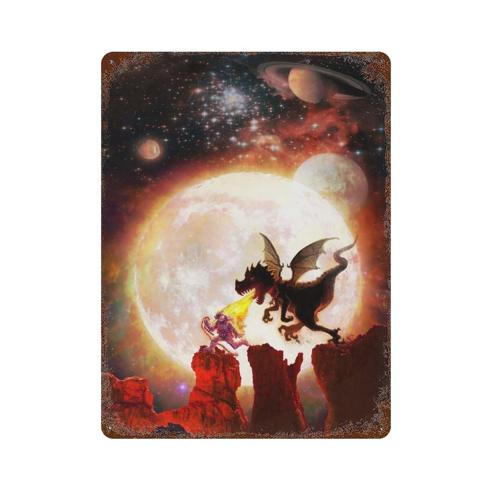 Garage Style Astronaut Dragon Run Rustic Tin Plaque 15.7"x11.8", Classic Wall Plaque for Bar And Workshop