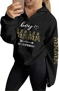 Women Mama Life Zip Up Sweatshirt Jacket High Collar Quarter 1/4 Zip Coat | Women Leopard Boy Mama Zip Up Sweatshirt Mom Heart Graphic High Collar Quarter 1/4 Zip Coat For Mother Mama Life Sweaters
