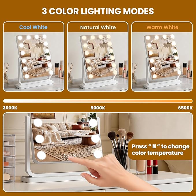 Espejo de Maquillaje Hollywood con Luces LED 18x15 pulgadas Blanco miniatura 3