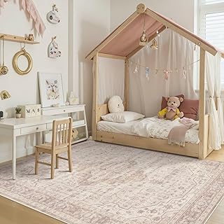 Washable Area Rug for Living Room & Bedroom, Soft Pink Rugs for Girls Wo...