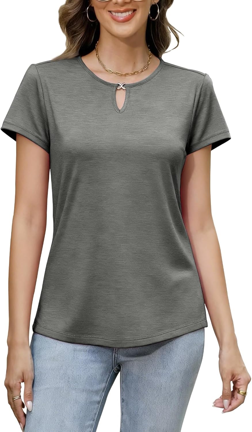 Womens Summer Tops Cutout Fashion Short Sleeve Cute Casual T Shirts Trendy 2026 - Image 3