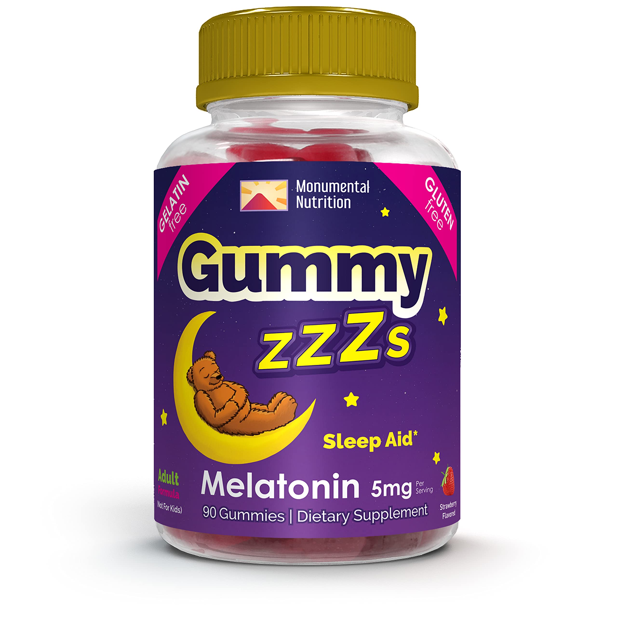 Gummy ZZZs Melatonin - Sleep Gummies 5 mg - Strawberry Flavor - 90 Count - Vegan-Friendly, Gelatin and Gluten Free - Halal and Kosher Certified - Nighttime Gummies for Men and Women