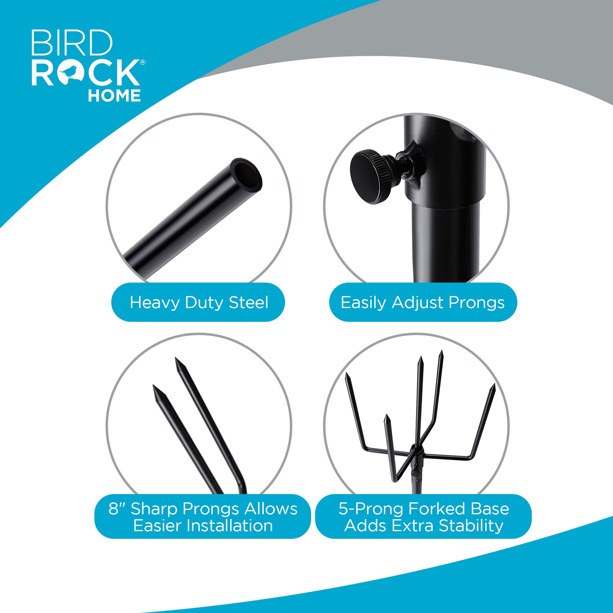 BIRDROCK HOME Lot de 2 poteaux pour guirlandes lumineuses d'extérieur – Résistants aux intempéries, durables, faciles à installer, poteaux robustes pour jardin, terrasse et arrière-cour – 3 m, noir