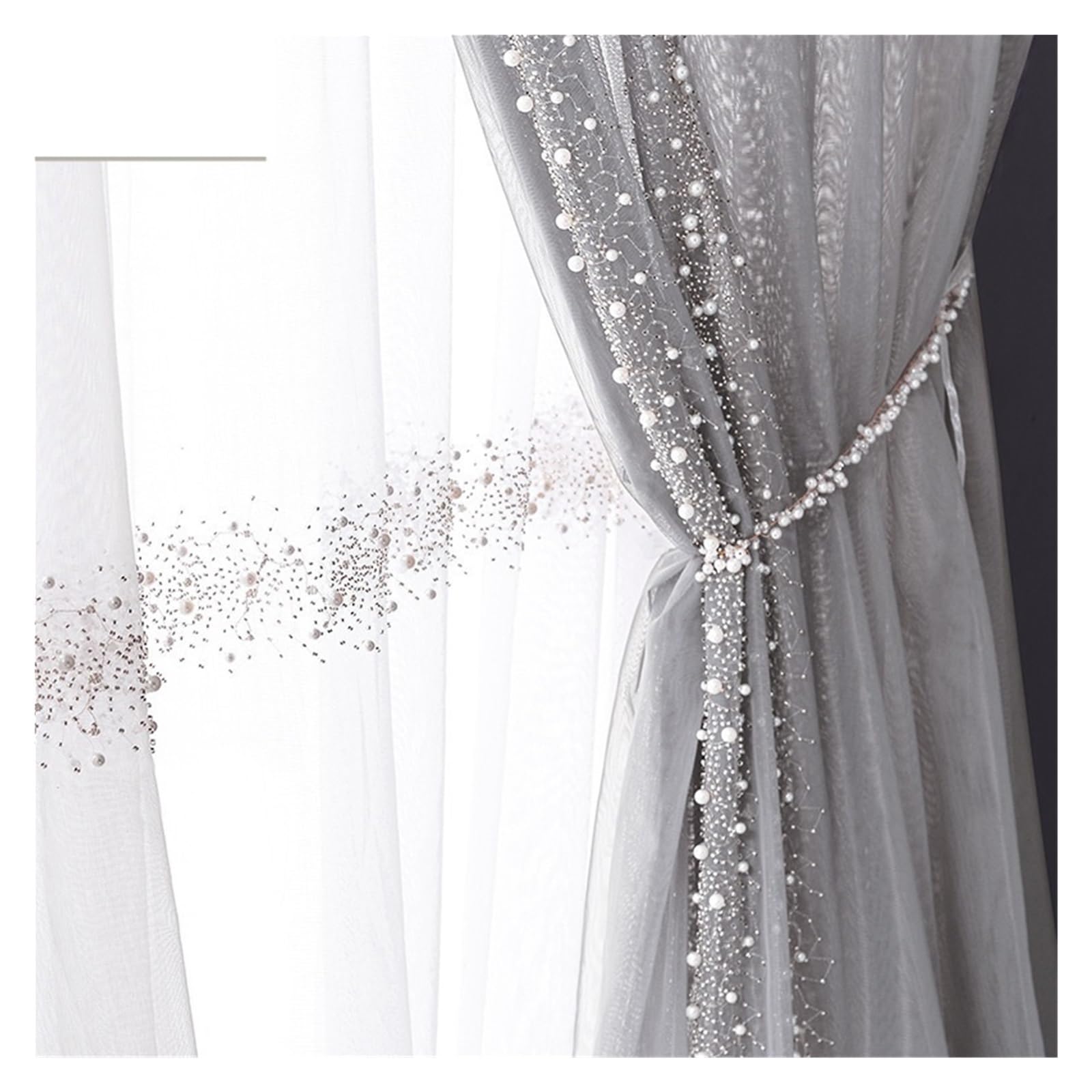 Rideau perle gaze moderne pour salon lumineux et élégant