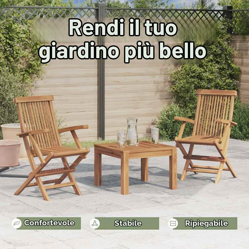vidaXL 2X Sedie da Esterno Pieghevoli Arredo Seggiole Giardino Arredi da Esterni Robusto Sedie da Pranzo Patio Terrazzo Arredamento Legno di Teak