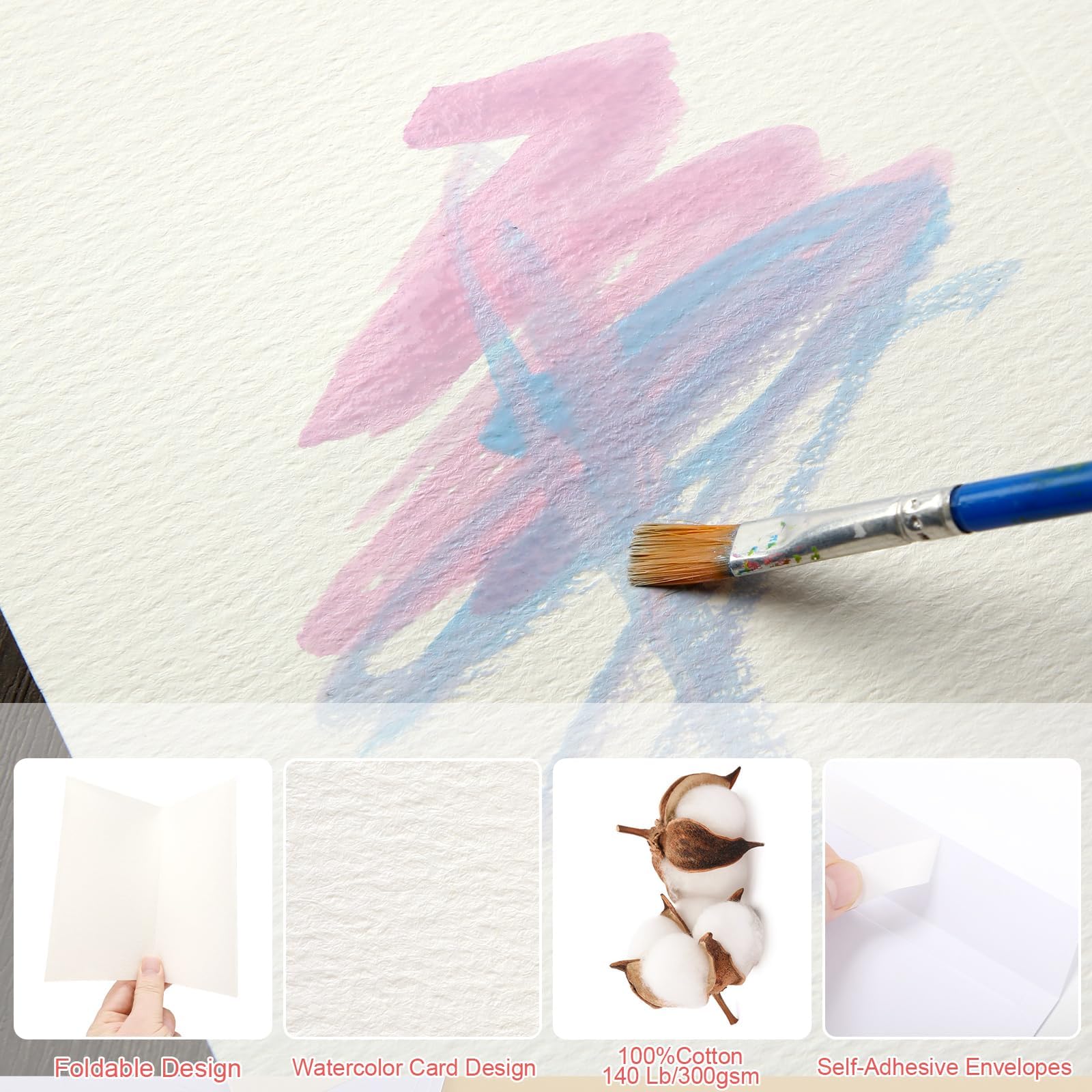 20 Sets Blanko-Aquarellkarten mit Umschlägen, 63,5 kg/300 g/m², Aquarell-Papierkarten, 12,7 x 17,8 cm, faltbare Aquarell-Postkarten mit Umschlägen für Grußkarten, Hochzeitseinladungen