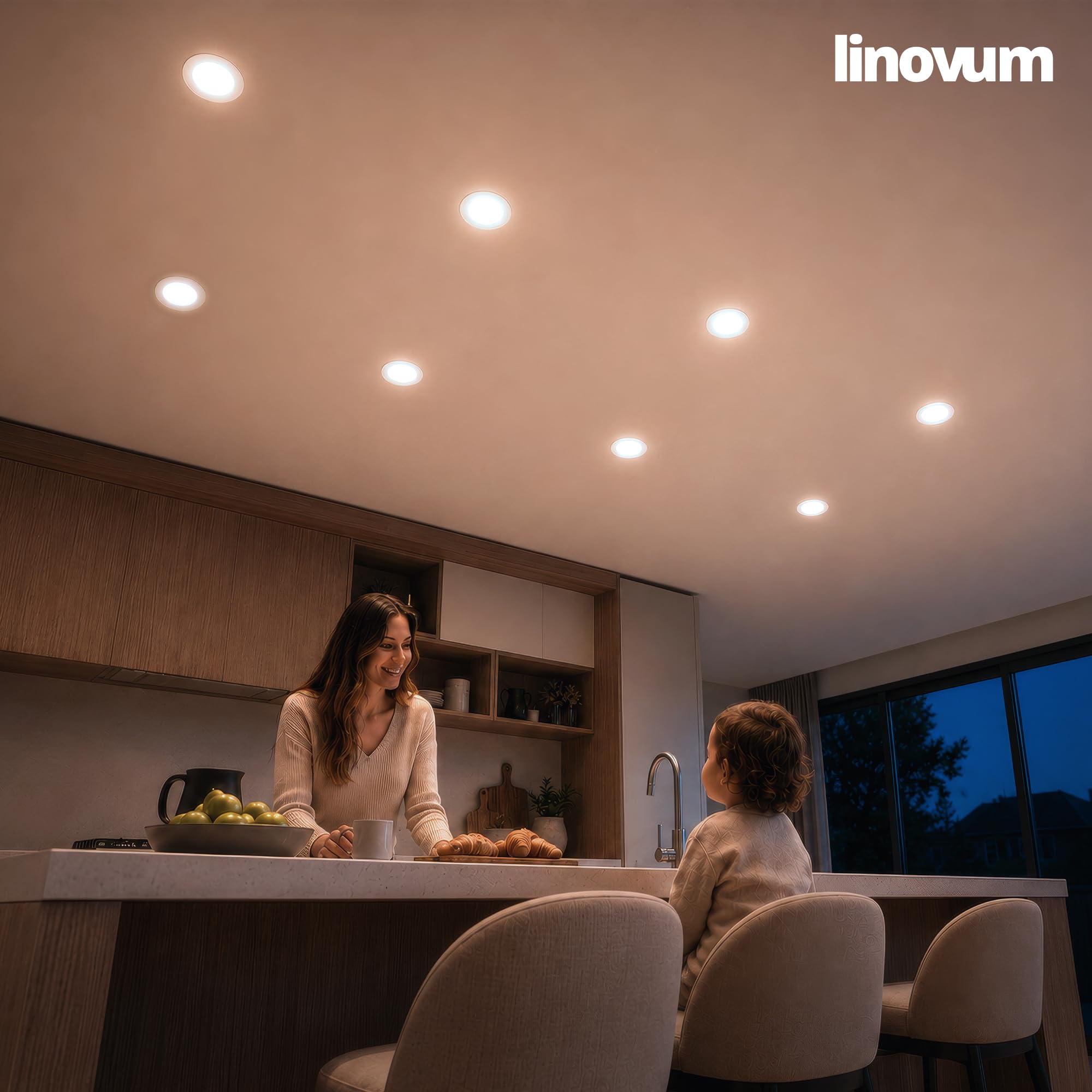 linovum WEEVO Einbauspot 10er Set silber rund IP44 5W neutralweiß 29mm | Zehn extra flache Einbauspots IP44 - neutralweiß, satinierte Front, nur 29mm tief, für Bad, Küche & Flur, direkt an 230V