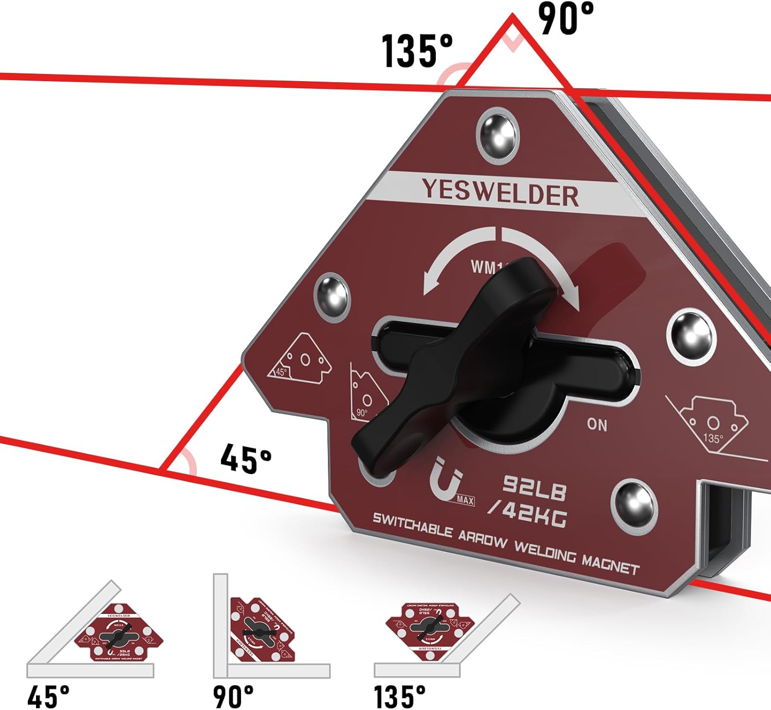 YESWELDER Switchable Welding Magnet 92LB On/Off Switch Arrow Magnetic Welding Holder, Holding Power Welding Accessory