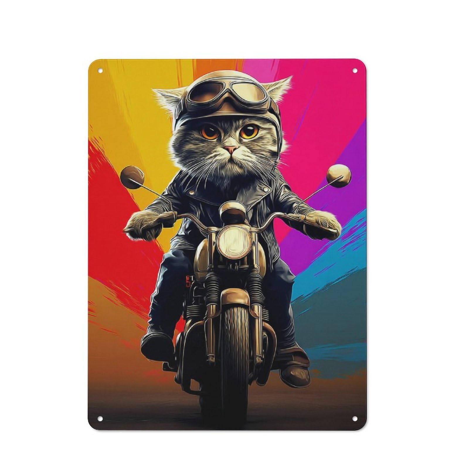 Junmoney Cat Biker The Ultimate Motorcycle Adventure Rustic Metal Plaque 40X30cm For Studio Or Craft Room, Suited To Craft Room Decorators