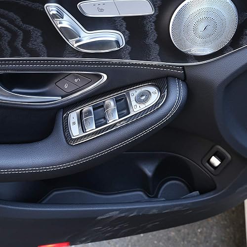 Miniatura 3 de YIWANG Cubierta de botón de elevación de vidrio ABS estilo de fibra de carbono 4 piezas para Mercedes Benz Clase C W205 GlC X253 2015-2019 accesorio