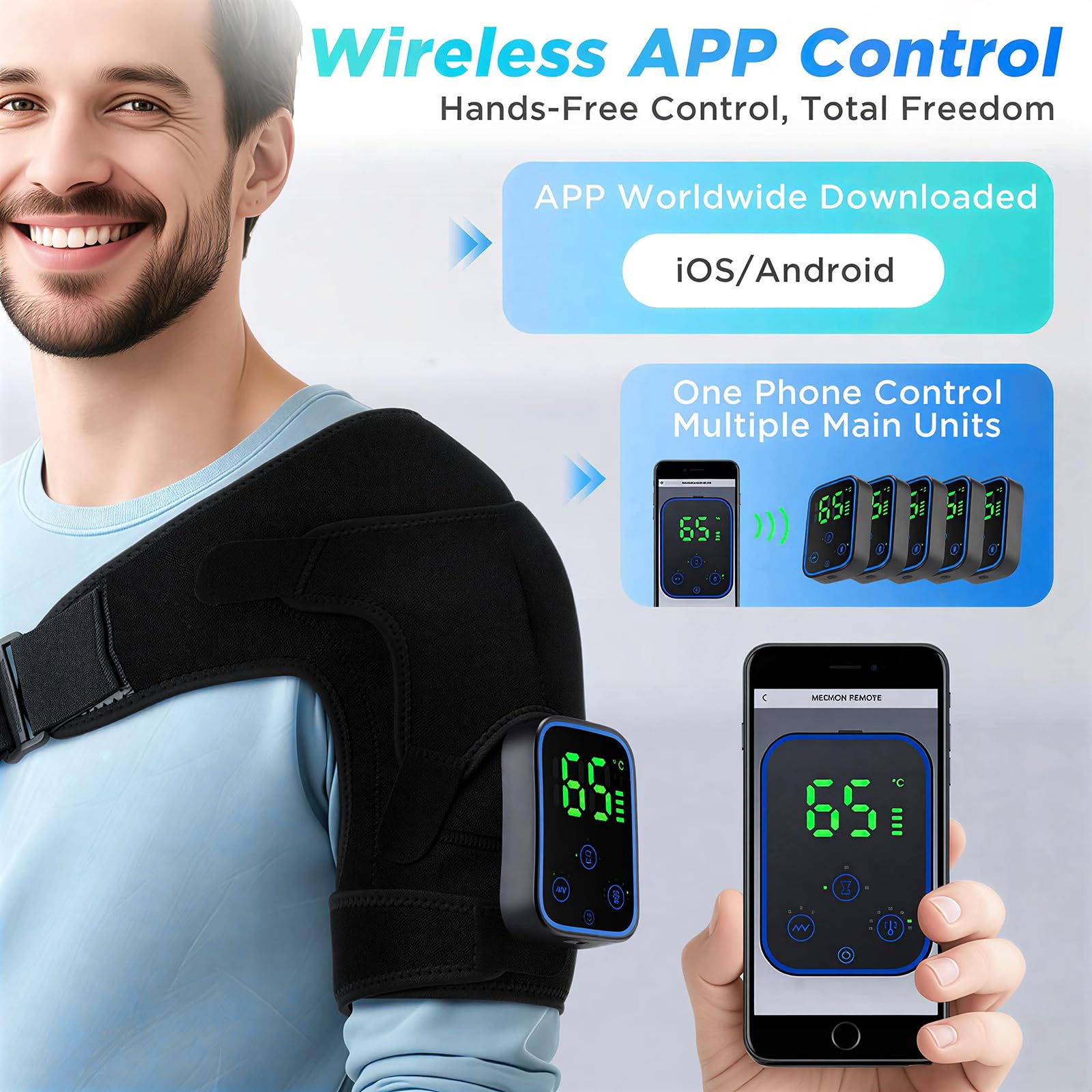 Masseur d'épaule triple méthode, 7 niveaux de température, 3 intensités de vibration, contrôle tactile, batterie 5000 mAh