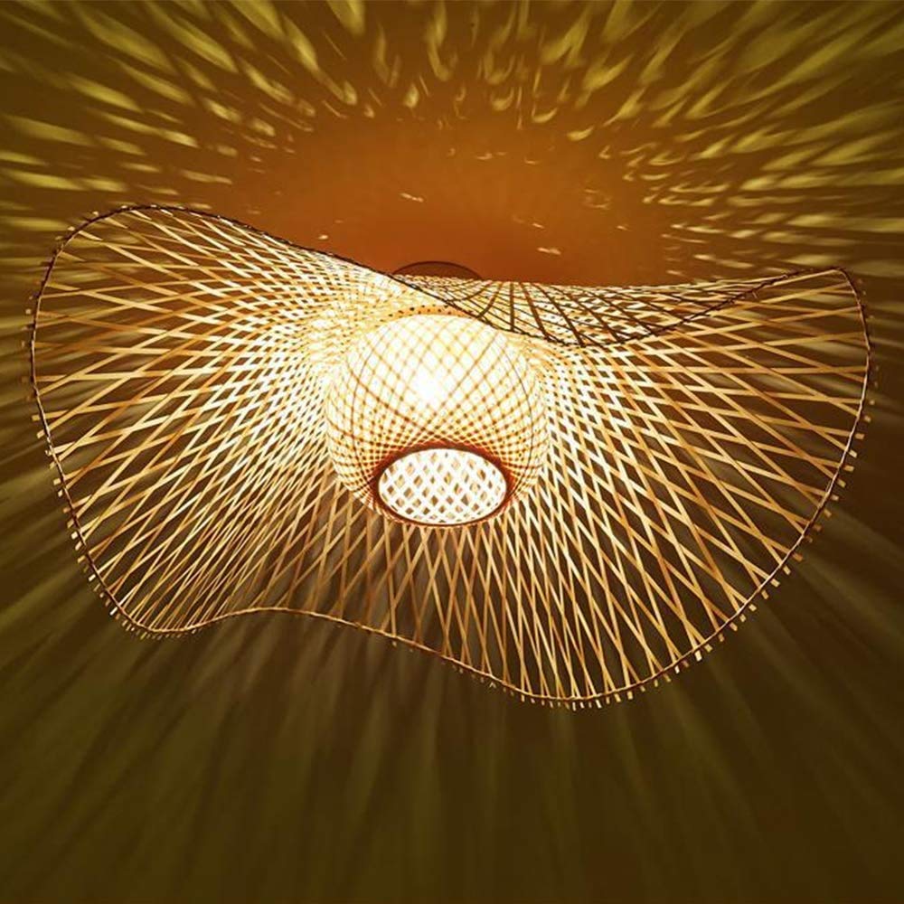 COCOL Natürliche Deckenlampe Aus Bambus Und Rattan Landbeleuchtung Deckenleuchte E27 Retro Deckenlicht Handgewebte Korridorlampe Schlafzimmer Restaurant Dekoration Lampe Energiesparlampe,75cm