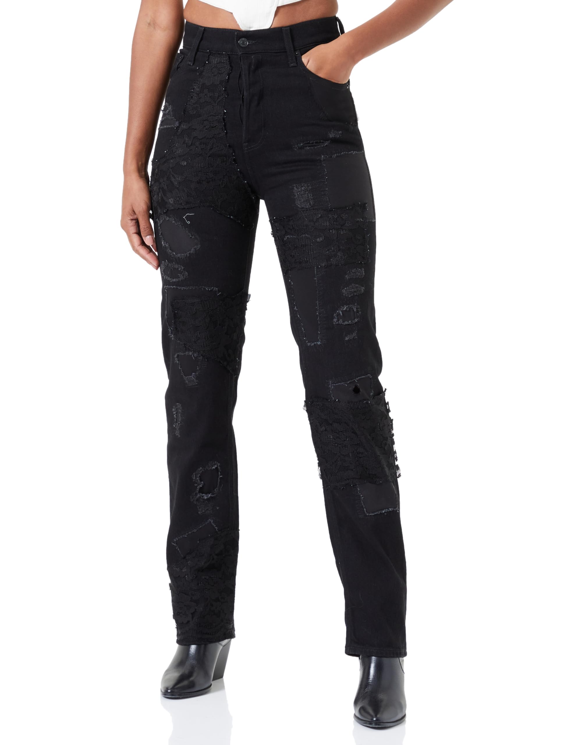 Replay Damen Jeans Jaylie Wide Leg Fit, Black 098 (Schwarz), 26W / 30L