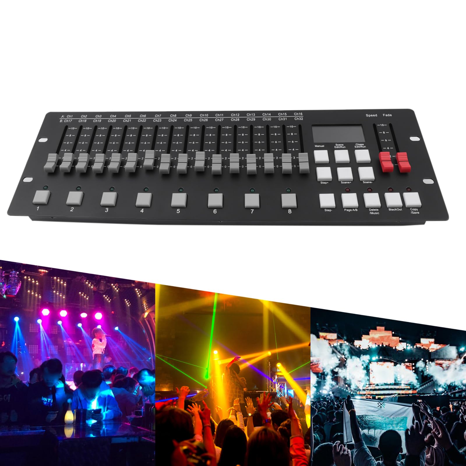 Pannello controller DMX DMX512, console di illuminazione, display LED, 256 canali, per il programma dell'illuminazione del palco, da modificare, colore nero