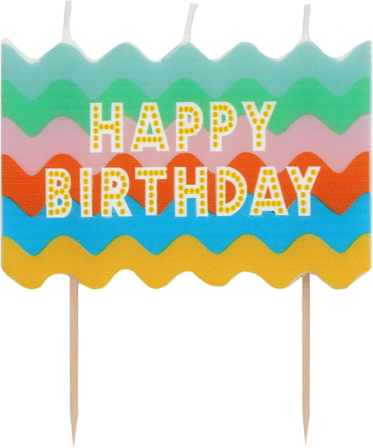 Talking Tables Wavy Large Happy Birthday Block Candle for Cakes Cake Topper Decoration Premium Quality colorful Rainbow Candles 2.4 Inches Height Recycled Packaging