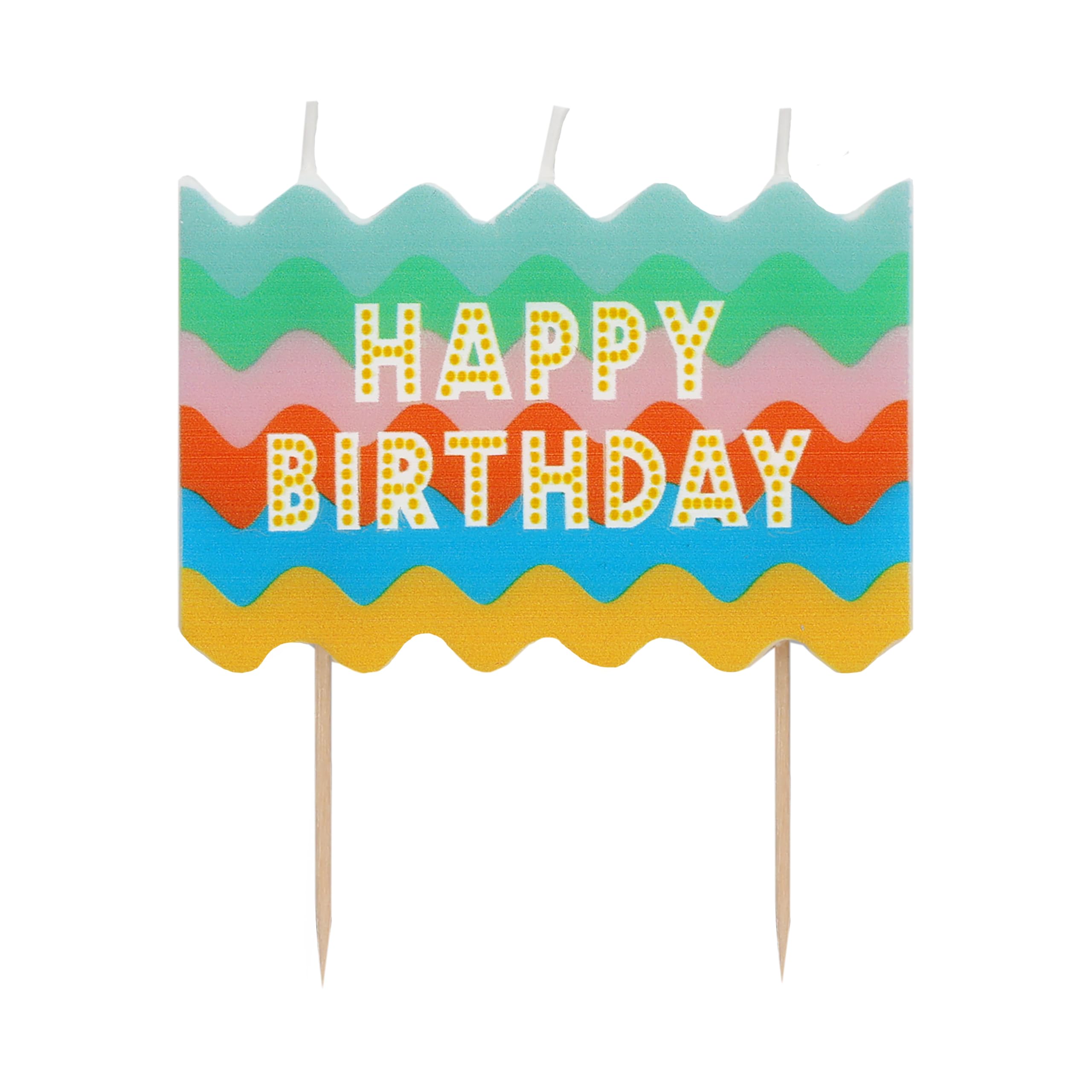 Talking Tables Wavy Large Happy Birthday Block Candle – Colourful Birthday Candles Cake Toppers and Cake Decorations for Cakes – Rainbow Design Wooden Sticks Recycled Packaging – 6.3cm