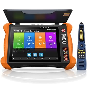 OTDR Tester CCTV Tester, WANLUTECH 1310/1550nm OTDR Fiber Optic Tester 8 inch Touchscreen Built-in DMM OPM OLS VFL Event Map Support TVI CVI AHD IP CVBS Camera Test PoE/HDMI in/RJ45 Cable TDR Test