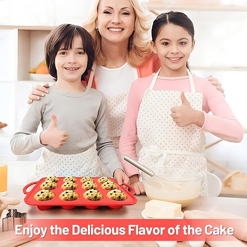 Miniatura 7 de Vinino Paquete de 1 moldes pequeños de silicona para magdalenas con marco reforzado de metal, 12 tazas de silicona fácil de liberar, bandeja de