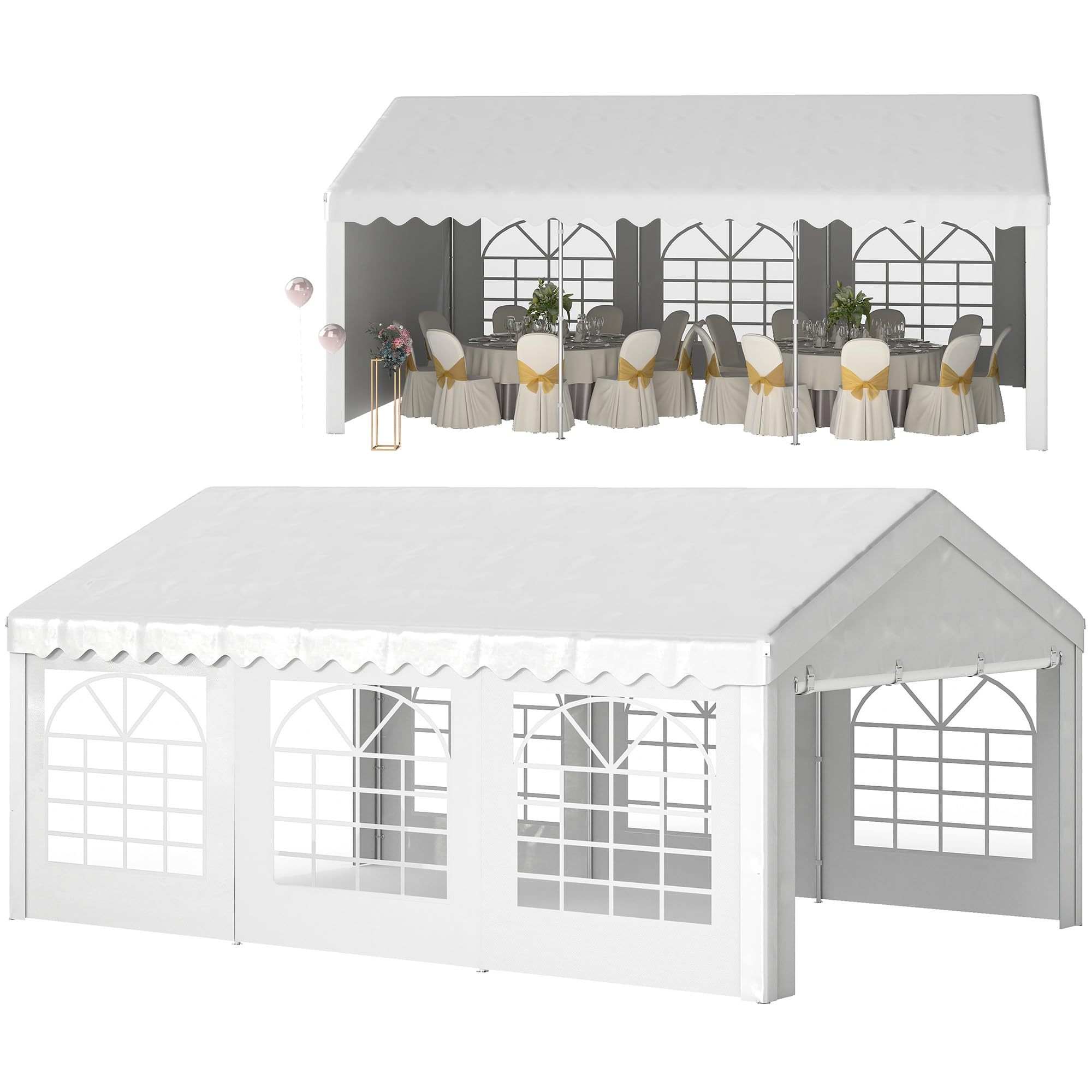 Outsunny Tendone per Feste 6x4m con Pareti Laterali Rimovibili, Gazebo da Giardino con Porte e Finestre, in Metallo, Bianco