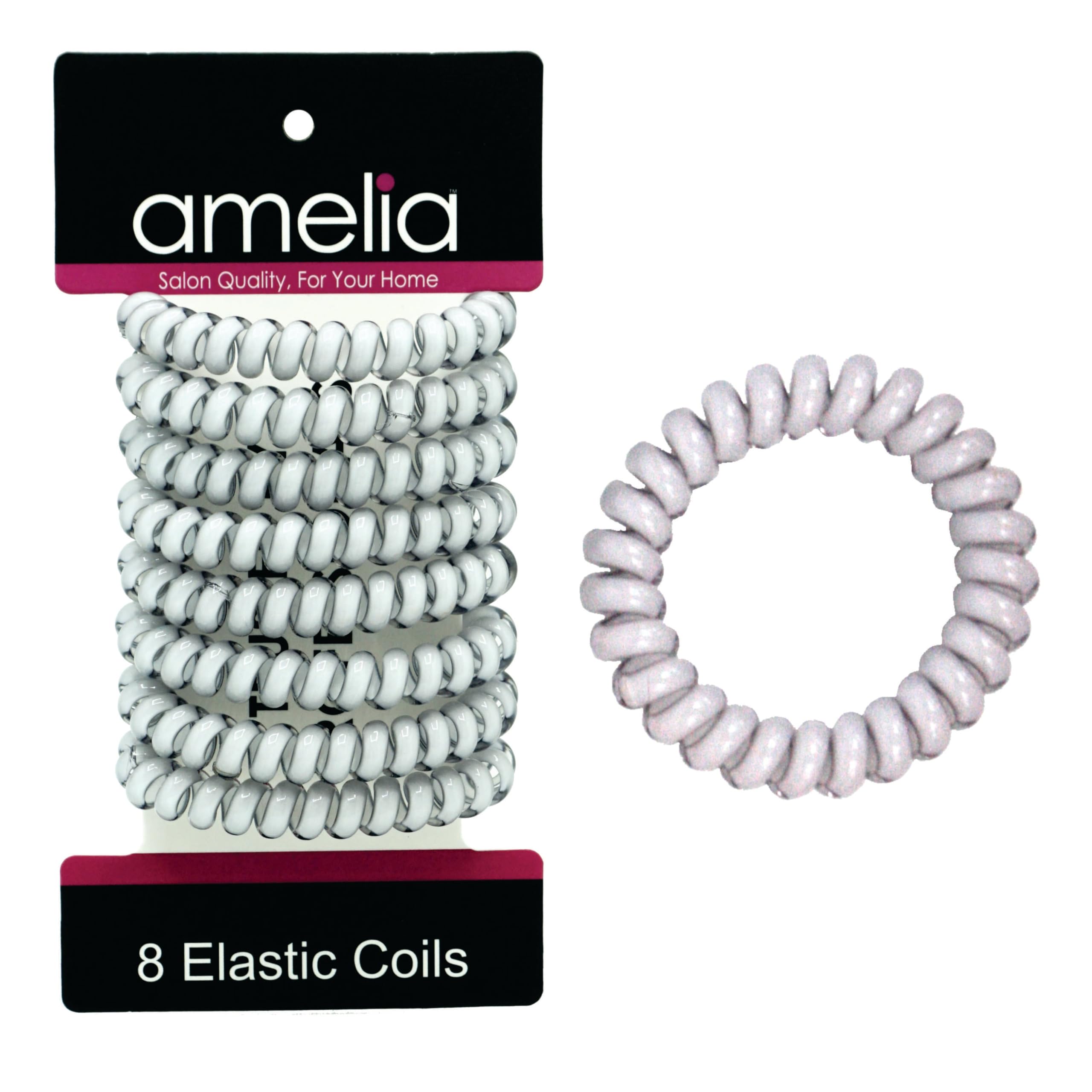8 Smooth Elastic Hair Coils, 2in Diameter, Medium Size, White Color, Gentle on Hair, Stong Hold and Minimizes Dents and Creases!