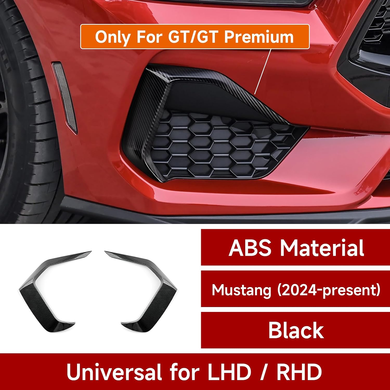 Youtaiche ABS Carbon Fiber Decals Front Bumper Grille Cover Trim Accessories for 2024 2025 2026 Ford Mustang GT/GT Premium Interior Stickers (Style B)