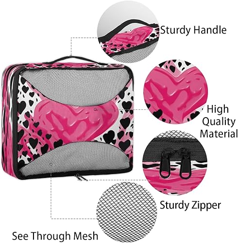Miniatura 4 de Love Leopard Prints Packing Cubes 4 Pack Travel Packing Bags Set Lightweight Mesh Travel Luggage Organizer Clothes Carry on Suitcase Bags for