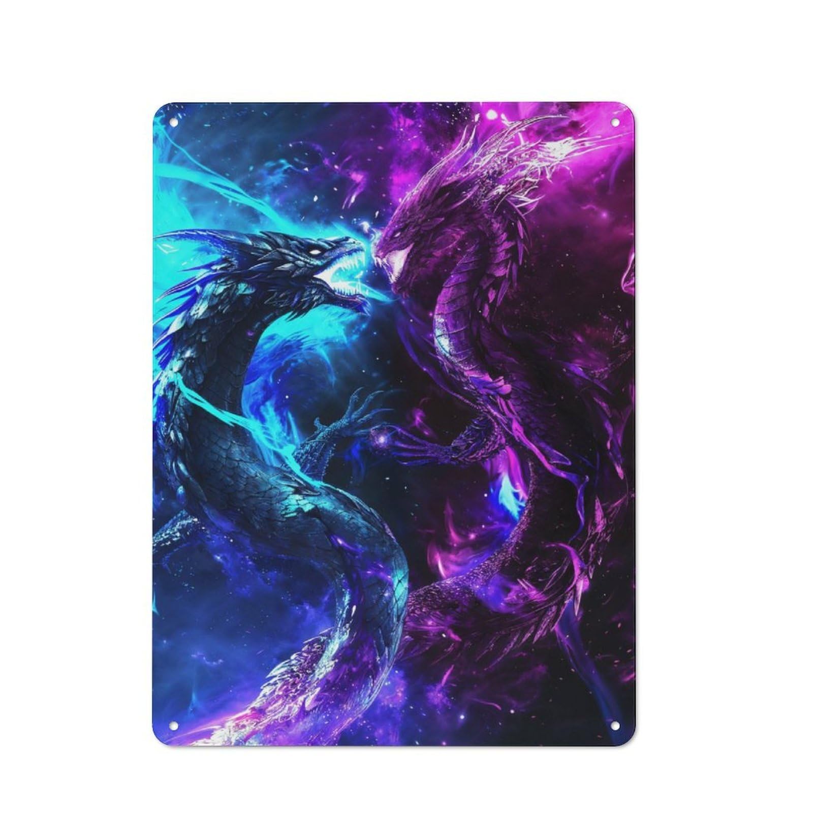 Junmoney Cosmic Dragon Battle Metal Plaque 40X30cm With For Pub Or Café, Rustic Decor, For Garage, Workshop And Man Cave Decoration