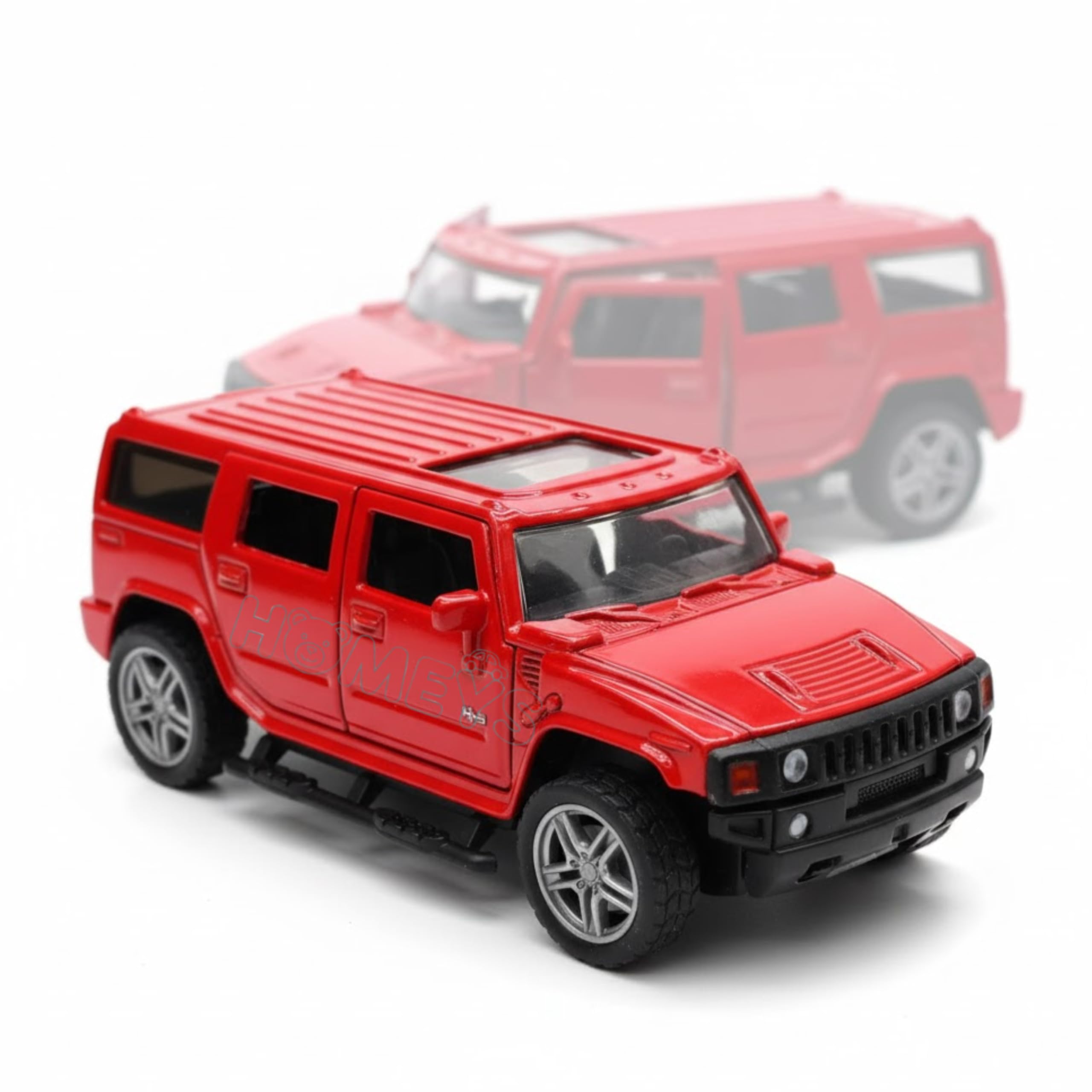 1:32 Scale Die-Cast Hum-me Off-Road Toy Car - Heavy Alloy Metal Model with Pull Back Action, Rubber Tyres, Durable Vehicle for Boys Girls Kids & Car Lovers (RED)