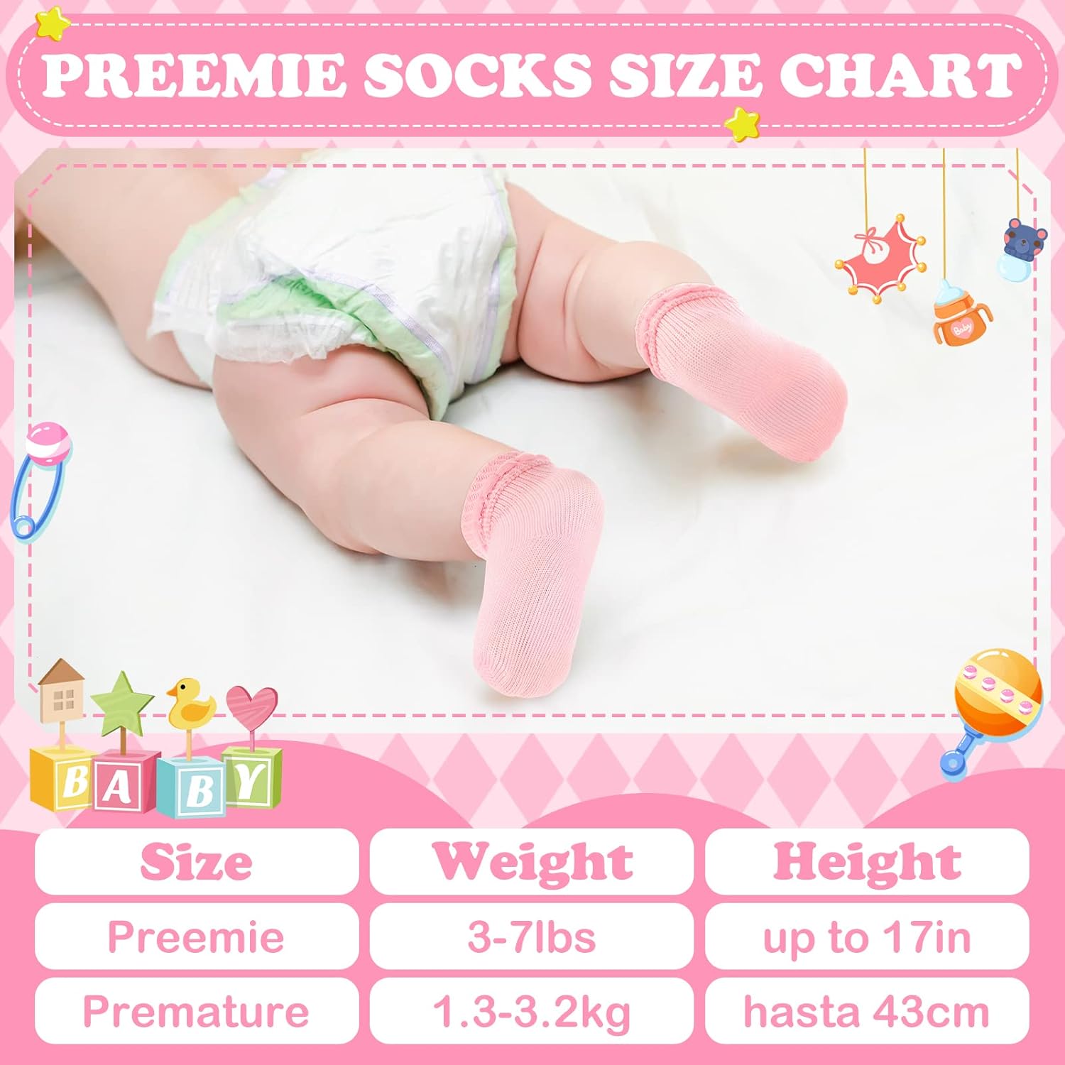 Bonuci 8/24 Pairs Preemie Socks Baby Girls Premature Baby Cotton Turn Cuff Bubble Preemie Socks Nicu for Newborn Hospital - Image 3