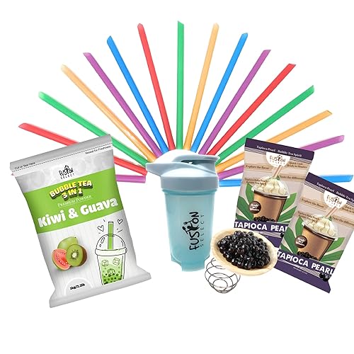 Fusion Select Kit de té de burbujas para bricolaje bebida de té con burbujas saborizadas popotes Boba XL botella agitadora 2 paquetes de perlas de