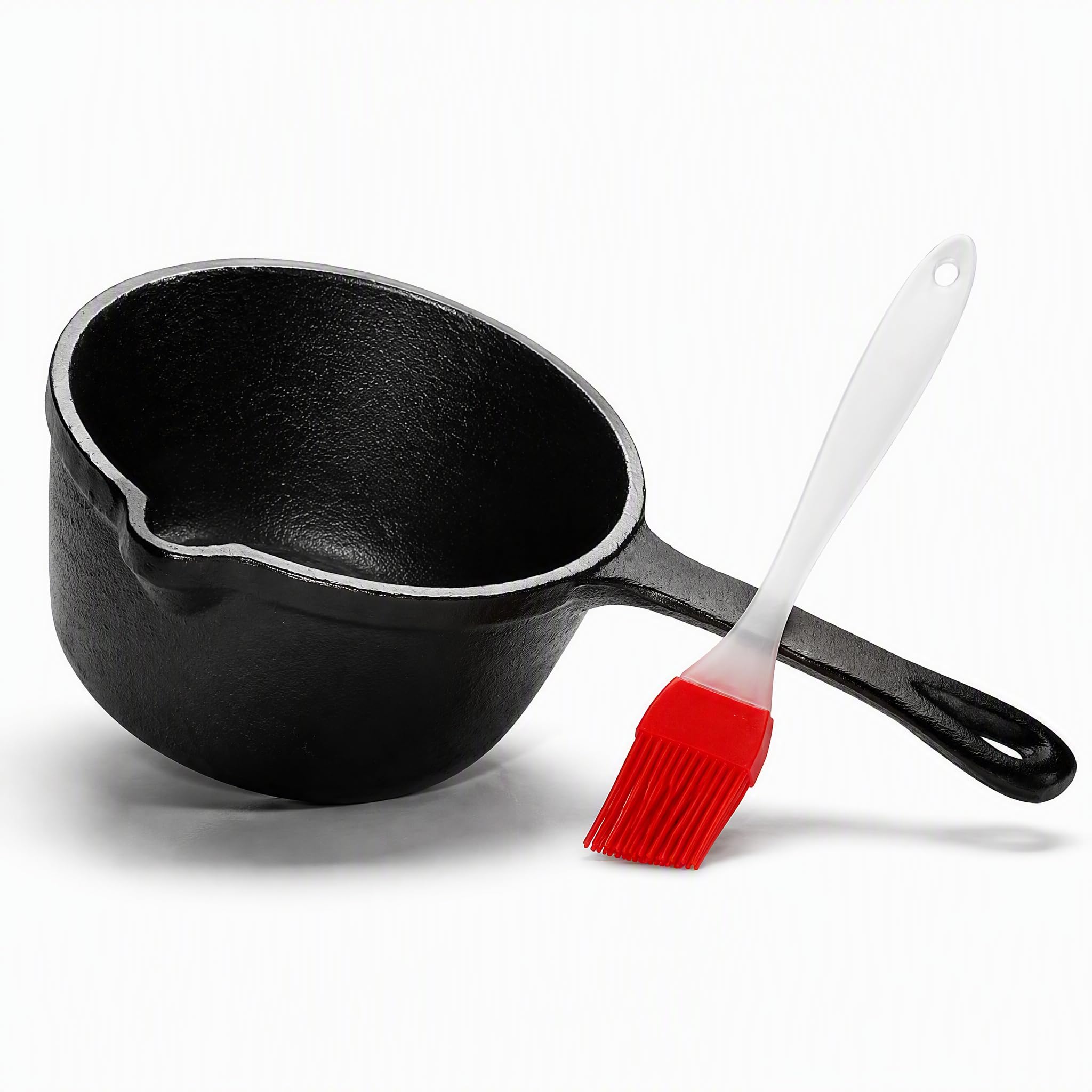 Cedilis Olla de hierro fundido de 1 cuarto de galón con asa, olla de construcción resistente para asar y horno, color negro